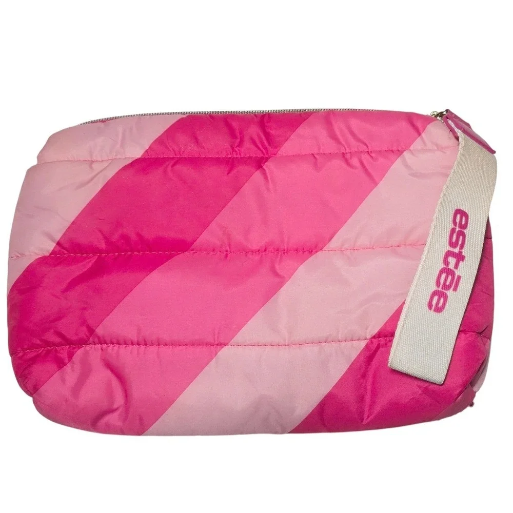 Estee‎ Lauder Pink Chevron Cosmetic Bag Pouch Wristlet Recycled Materials